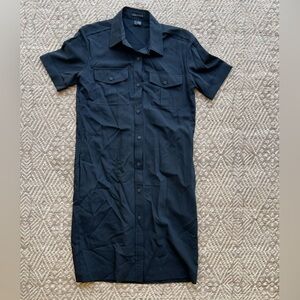 Theory Women's Black Short Sleeve Button Down Shirt Dress Wool‎ Blend 0